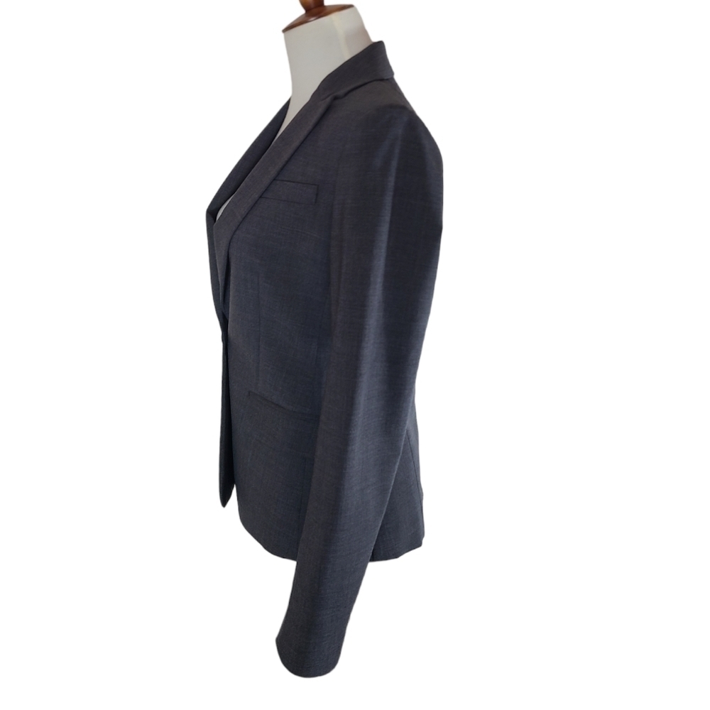 Theory Gray Virgin Wool Blazer One Button Tailored Career Work Jacket 2 Preowned - Picture 4 of 8